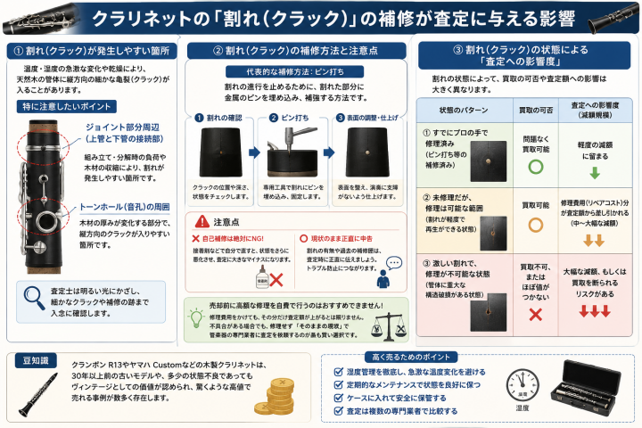クラリネットの割れと査定影響ガイド