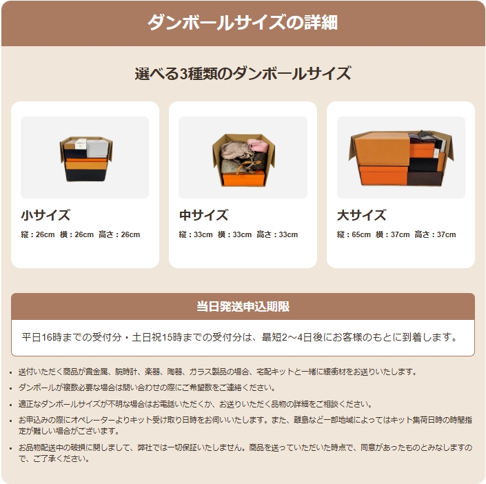 福ちゃん宅配ダンボールサイズの詳細