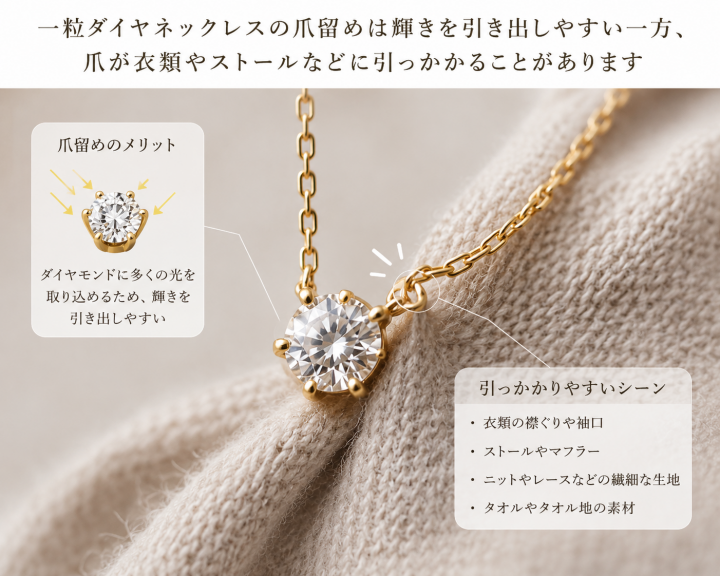 一粒ダイヤネックレスの代表的な爪留め