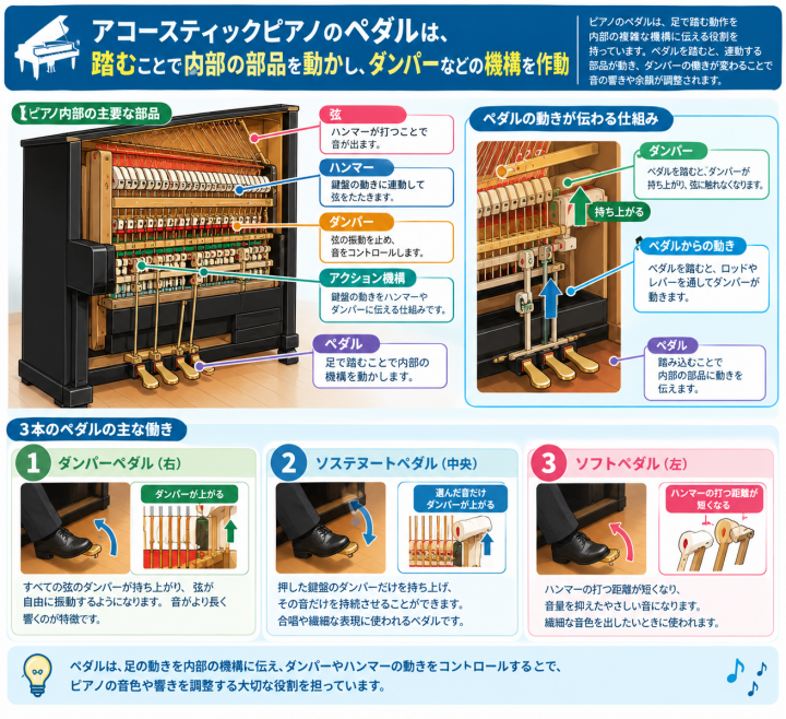 ピアノペダルの仕組み解説インフォグラフィック1