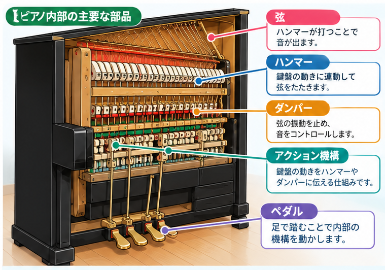 ピアノペダルの仕組み解説インフォグラフィック2