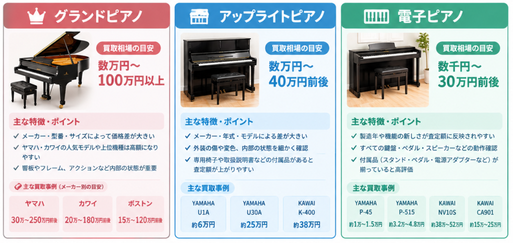 種類別ピアノ買取相場ガイド1
