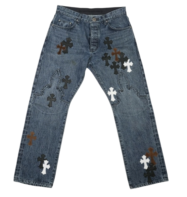 processed_CHROME HEARTS クロスパッチ付きフレアニーパンツ