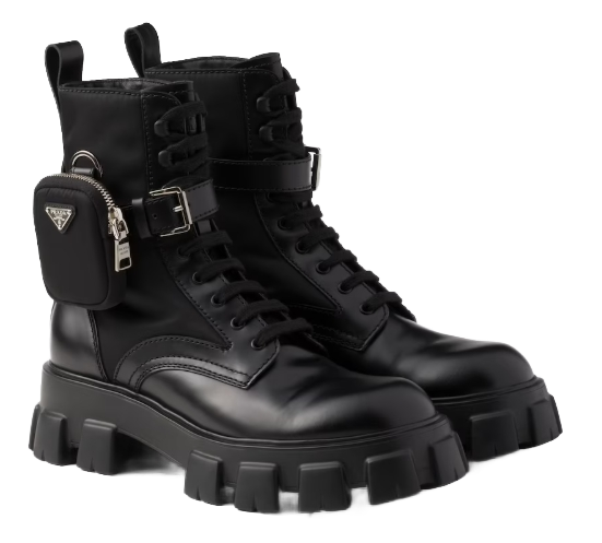processed_プラダ モノリス ポーチ付 ブラッシュドレザーx Re-Nylon ブーツ