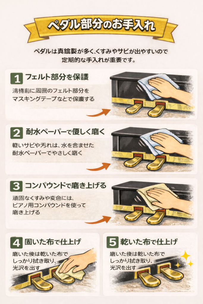 ピアノペダルのお手入れ方法